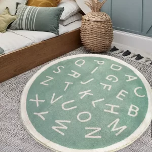 Tapis rond avec alphabet vert pour chambre d'enfant
